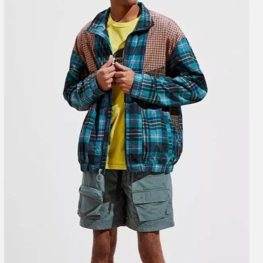 URBAN OUTFITTERS MIXED PLAID BLOCKED TRACK JACKET SIZE S